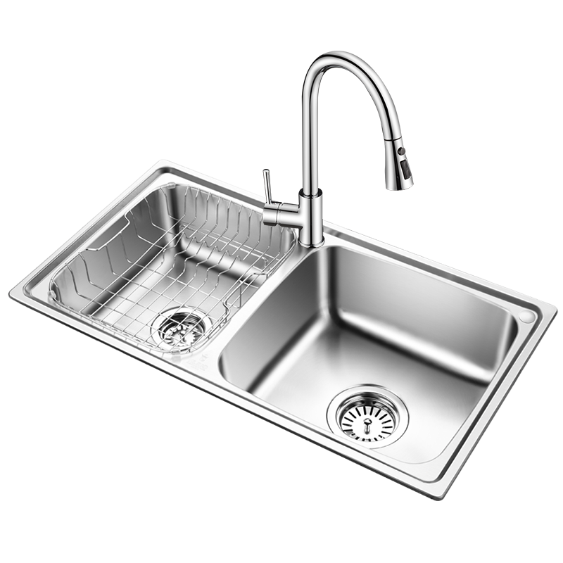 ŷ�գ�OULIN��304�����ˮ��˫�۳���ϴ����ϴ���̨����ϴ��ۼӺ�����820*450 ��С�Ҵ���CFL101ͭ����ˮ��ͷ