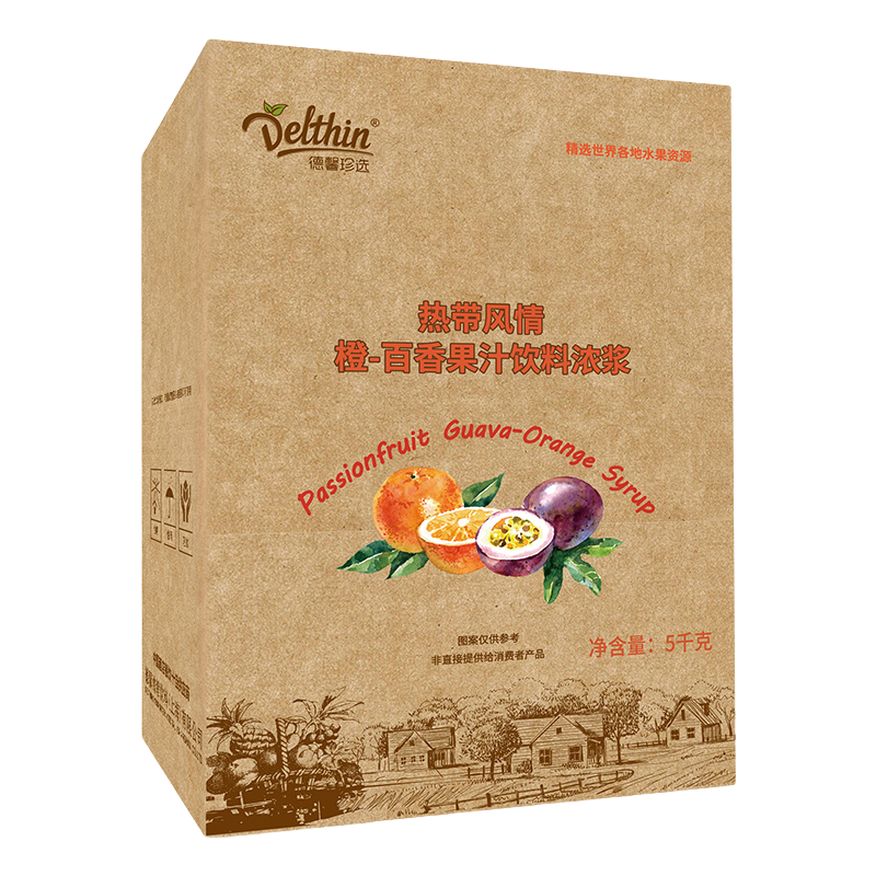 德馨珍选橙-百香果汁5kg浓缩果汁高倍浓缩饮料浓浆啤酒精酿水吧奶茶店专用 橙-百香果汁 5kg盒装