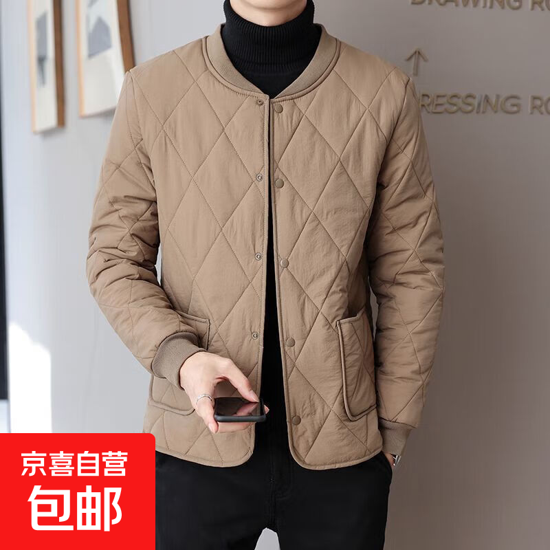 加绒加厚内胆棉衣男士短款秋冬季打底内穿小棉袄休闲保暖棉服外套 咖啡色 2XL 135-153斤