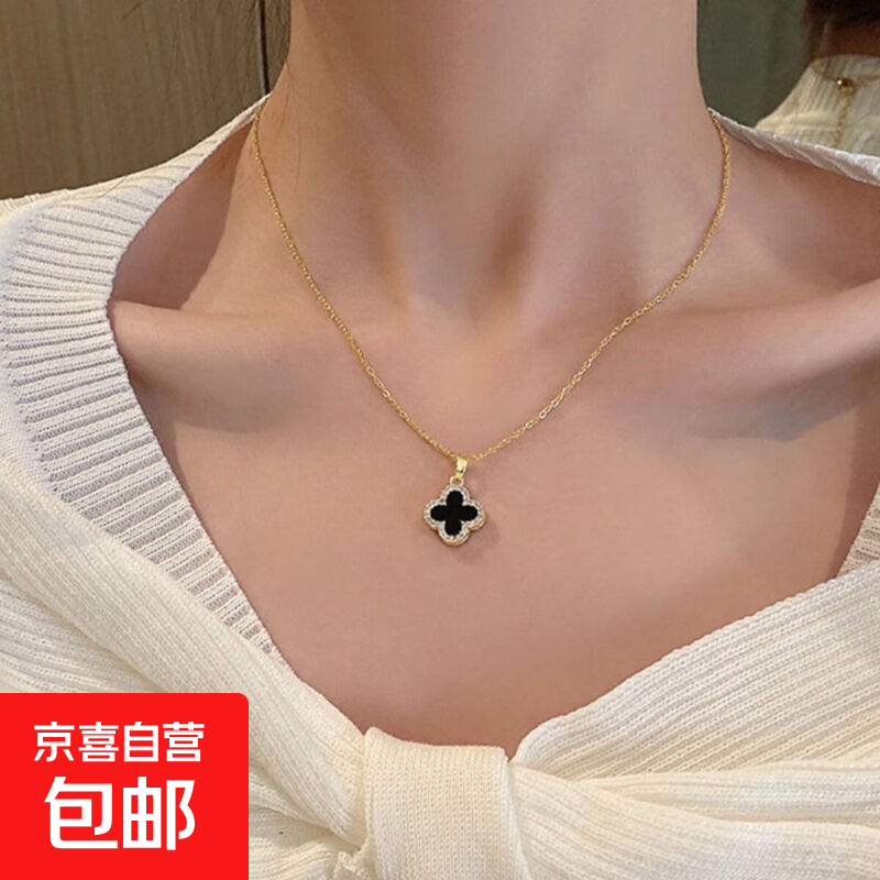 夏百搭女秋冬时尚小香风气质项链轻奢小众ins潮网红锁骨链 四叶草项链【黑色】