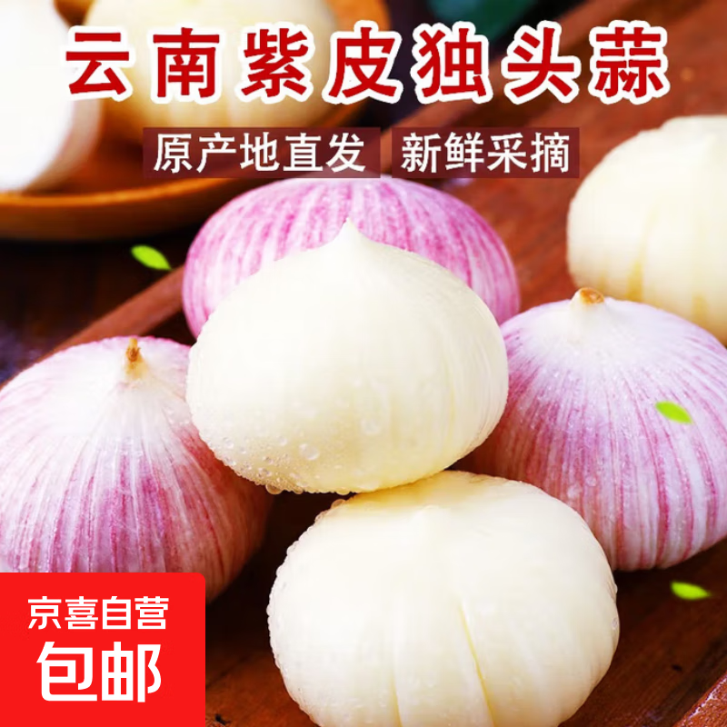 京喜加正宗云南紫皮独头蒜干蒜高原珍珠蒜新鲜蔬菜调料 尝鲜7个20g单果2cm左右