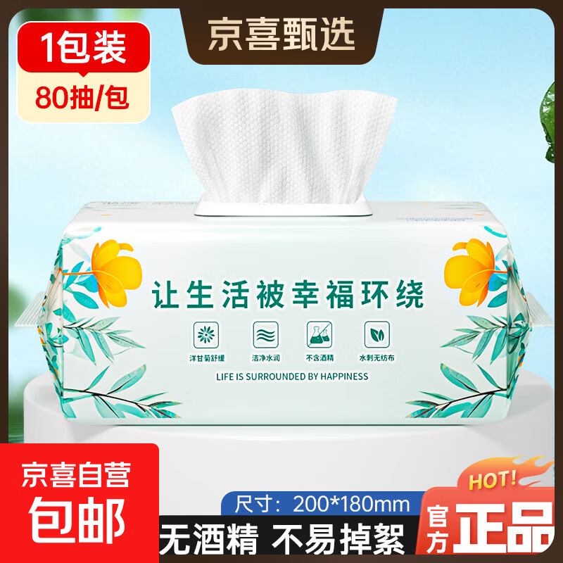 蓝漂单包近2斤重湿巾80抽大纸张大包带盖手口湿纸巾婴儿湿巾纸 80抽*1包