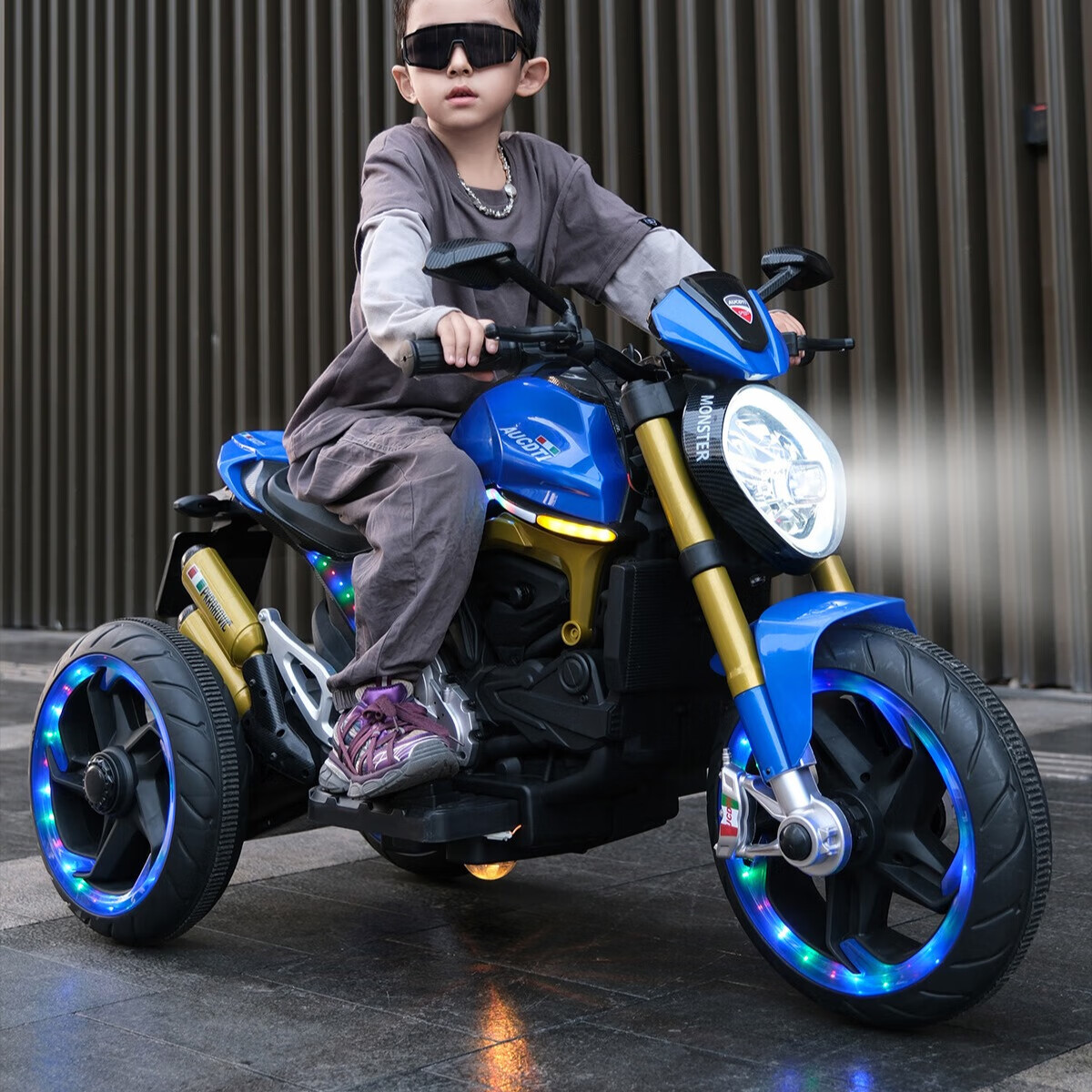 周周车大号儿童电动摩托车坐双人可充电三轮车小孩宝宝电瓶车玩具车男孩 三轮蓝+脚踏油门+12v4.5a电瓶