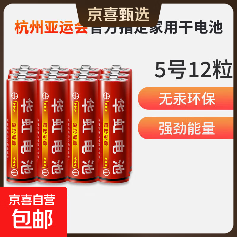 华虹（HUAHONG）5号电池五号碳性干电池适用于耳温枪/血压计/血糖仪/鼠标等5号/AA/R6P 12粒