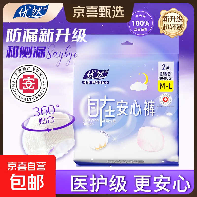 【医护级安睡裤】安心裤女防侧漏超熟睡生理期一次性裤型卫生巾 M-L码 2条 80-150斤 【直播必买】