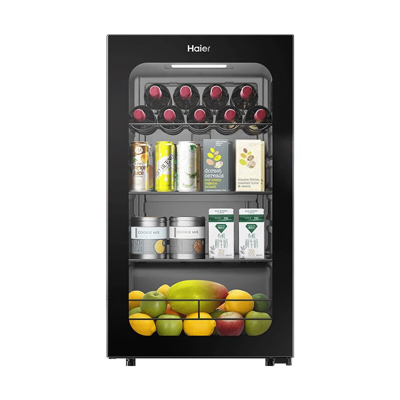 海爾（Haier）【42倉現(xiàn)貨專票】小冰吧家用辦公室單門冰箱小型飲料柜美妝冷藏柜玻璃門茶葉保鮮柜紅酒柜民宿酒店 【全冷藏】電子控溫｜黑金凈化｜高0.85m 92L