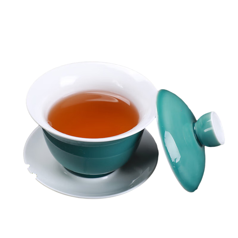 古德窯 純白玉瓷蓋碗茶杯 特大號三才碗陶瓷功夫茶具茶壺敬茶碗泡茶器 君清3.8寸蓋碗《霽青綠釉》150ml