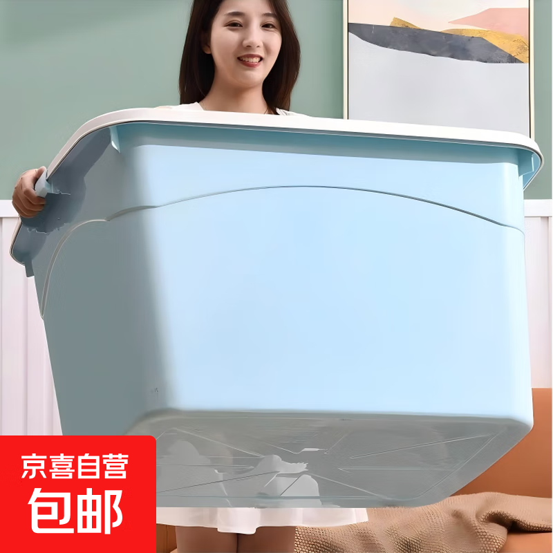家用塑料加厚收纳箱一件起批手提带盖杂物学生宿舍大号玩具整理箱 1个装-小号/蓝色家用收纳箱（23*17*9.5） 家用收纳箱