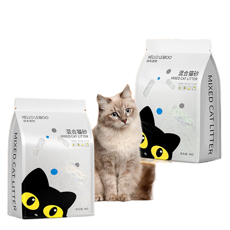 HELLOLEIBOO徕本 猫砂豆腐砂除臭无尘润土猫砂混合沙猫咪专用大袋3KG 活性炭混合砂-6包装