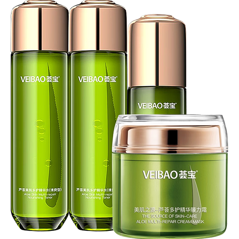荟宝（VEIBAO）【官方授权】美肌多护清爽型化妆品套装保湿舒爽母亲节礼物 组4 2瓶水+乳+膜力霜