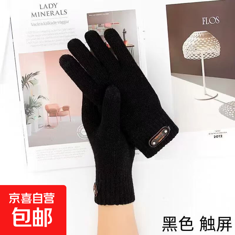 冬季防寒加厚手套男士防冻加绒学生冬天保暖骑行骑车触屏手套触屏 黑色 均码