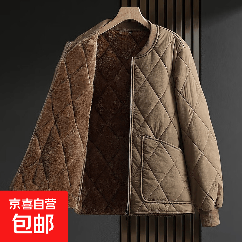 加绒加厚内胆棉衣男冬保暖棉袄上班族学生校服神器中老年羽绒棉服 卡其色【拉链款lc】 2XL 139-158斤