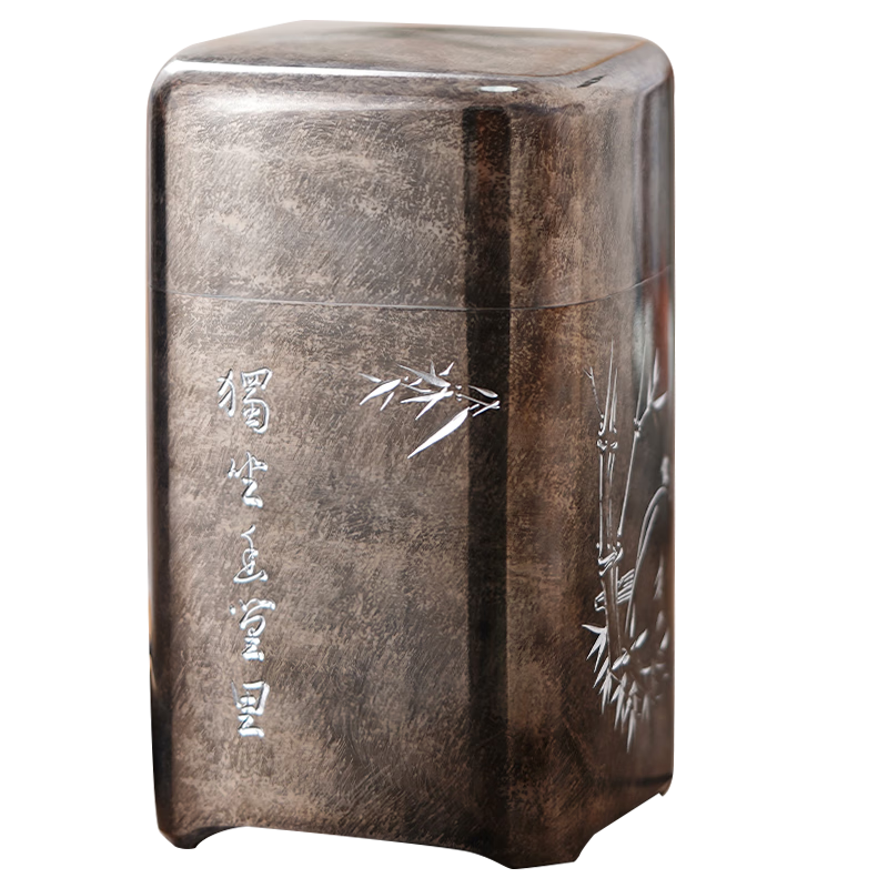 斑錫·龍錫罐幽篁茶倉復古四方純錫茶葉罐密封儲茶罐個(gè)舊手工錫器