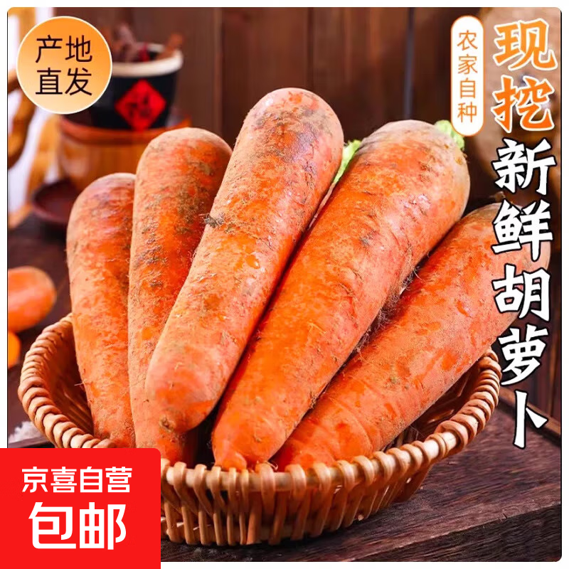 河南新鲜现挖带泥红萝卜水果胡萝卜小果早餐低脂蔬菜超市真便宜 1斤小果【含箱】