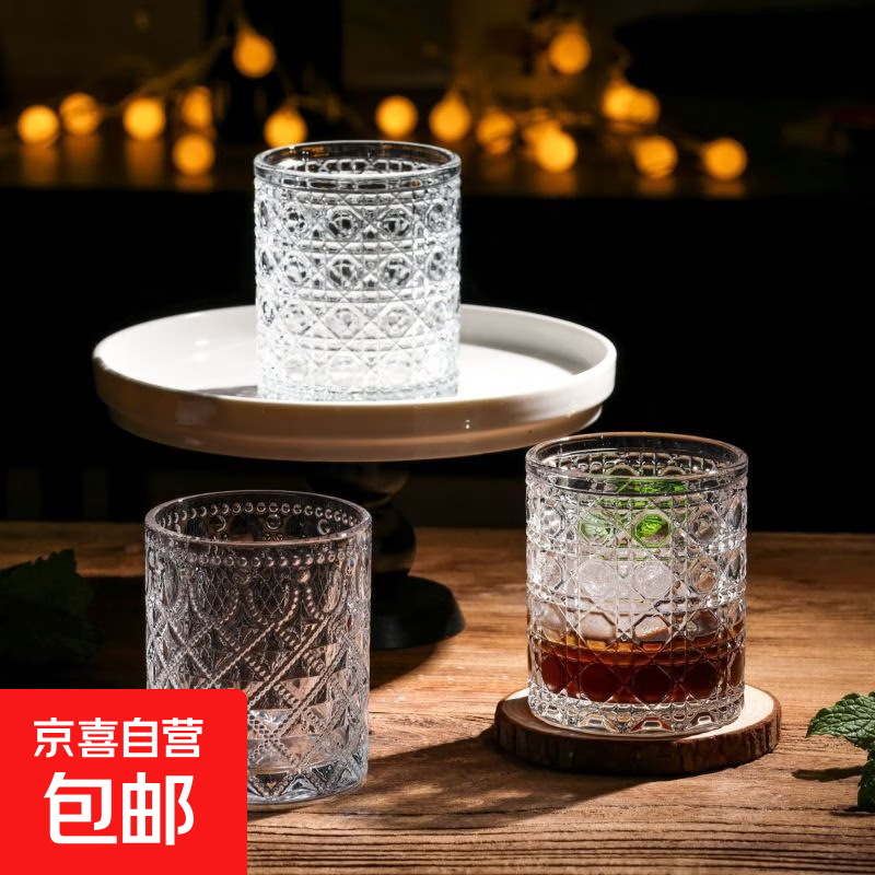复古浮雕玻璃杯高颜值洋酒杯大容量果汁饮料杯水杯180ml 宝石款大号浮雕杯【1只装】