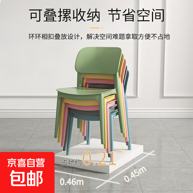 餐椅加厚塑料靠背椅家用餐桌吃饭椅可叠放靠背凳子简约北欧椅 6把装备注颜色无备注默认发灰色