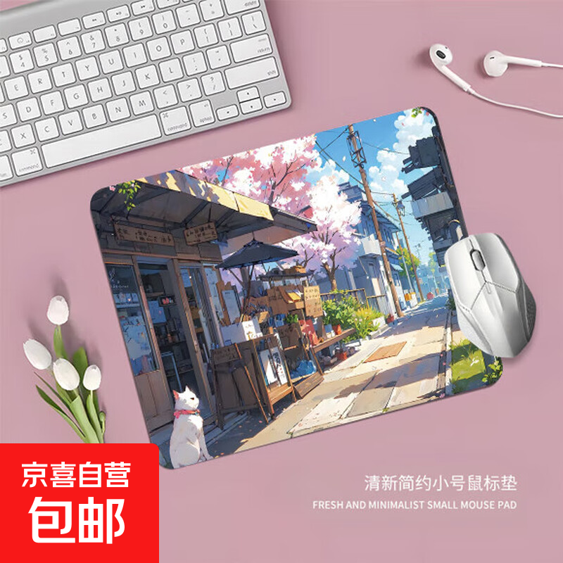 鼠标垫小号可爱女便携鼠标垫护腕动漫卡通二次元笔记本电脑书桌垫男生创意游戏电竞键盘垫子ins风 夏日街道 260*210*2mm