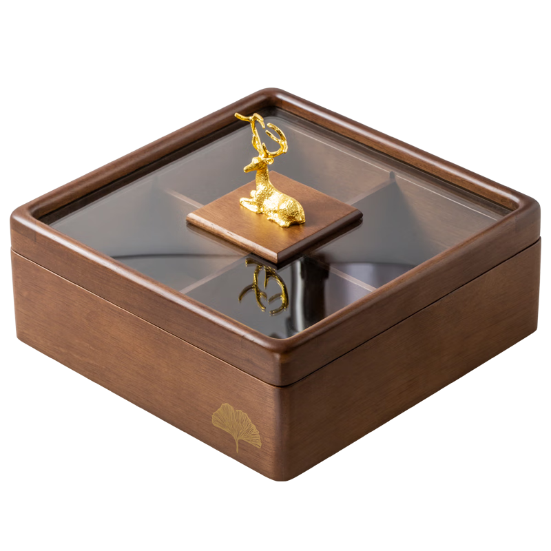 木雅軒干果盒實木水果盤子玻璃干果收納盒零食盤干果盤分格糖果盤堅果盤 【單層】分格干果收納盒