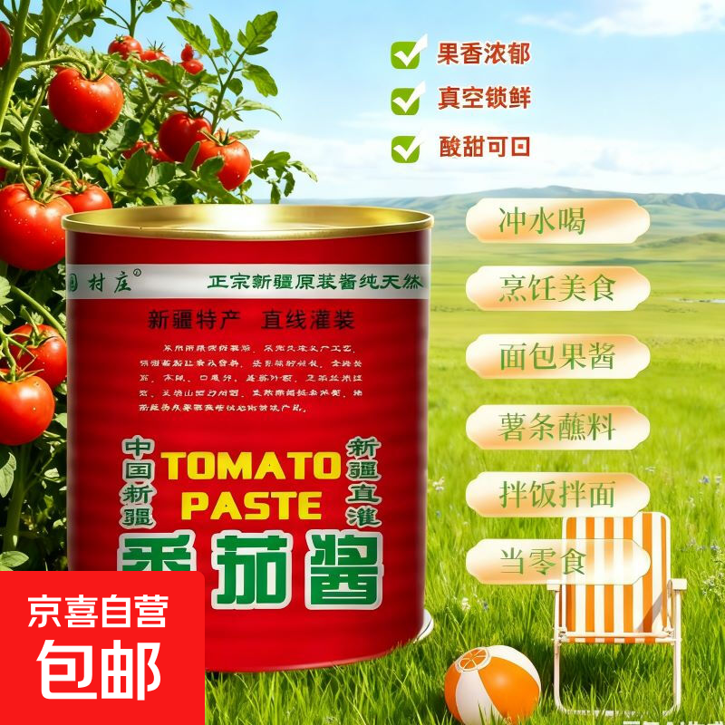 新疆直灌番茄酱番茄850g零添加西红柿酱调味意面基础酱罐头 菜园村庄850g*1罐