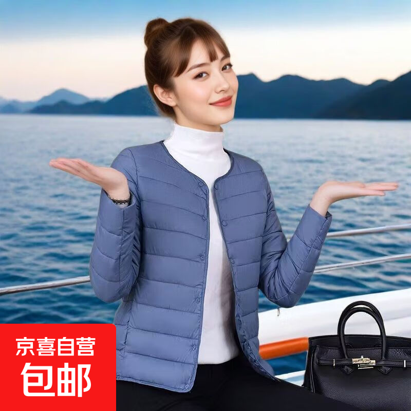 轻薄小棉袄女2025冬季新款韩版修身保暖棉衣内胆内搭棉服 雾霾蓝【无领轻薄棉袄】 L 建议【95-105斤】