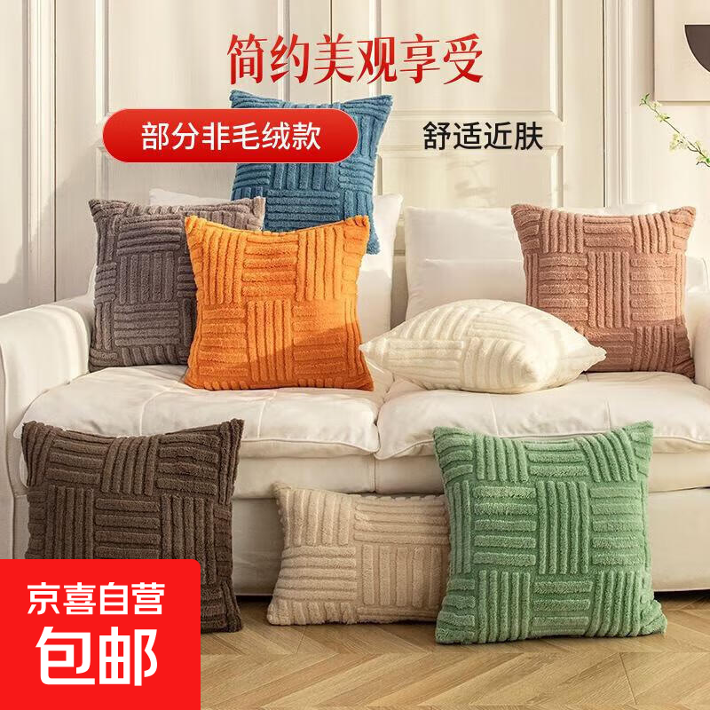 毛绒抱枕套不含芯沙发靠垫套床头靠枕套客厅枕头正方形大靠背套 抱枕套（不含芯颜色随机）一个装 枕套 45*45cm