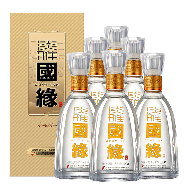 今世缘 国缘淡雅 42度 白酒 42%vol 500mL 6瓶 整箱装