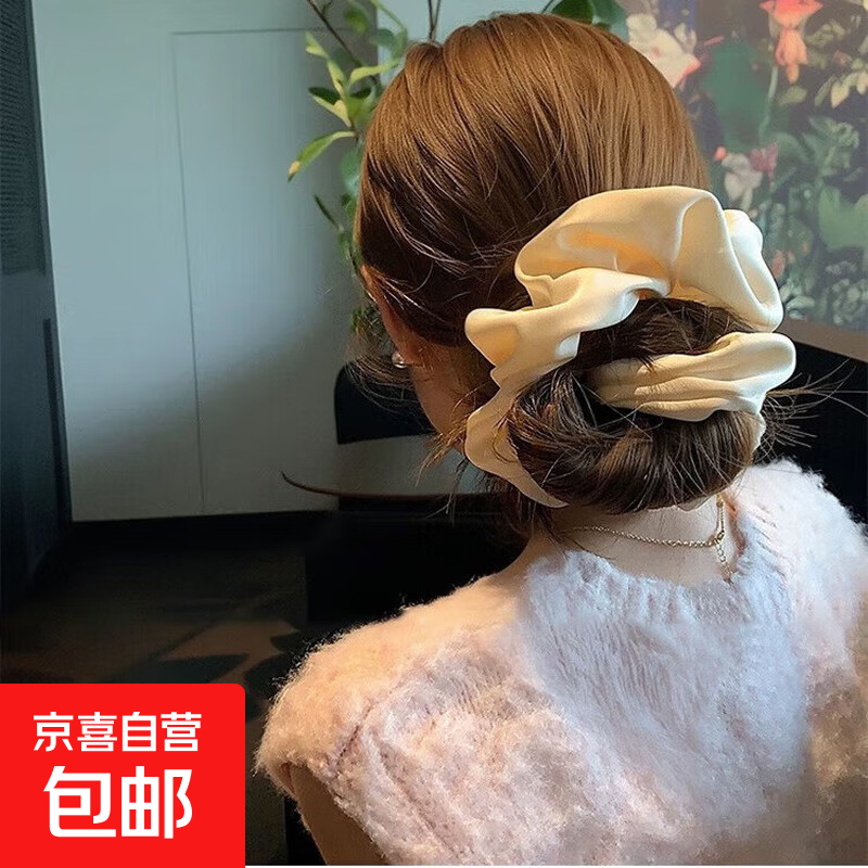 大号纯色缎面大肠发圈高级感简约百搭显发量发饰 米白