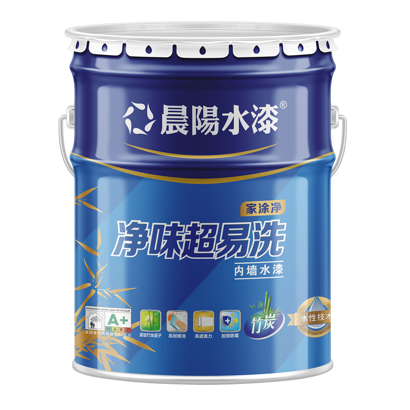 晨阳水漆（cysq）家涂净三合一室内装墙面内墙涂料净味竹炭无添加自刷水漆乳胶漆 竹炭超易洗 18L*1件 白色