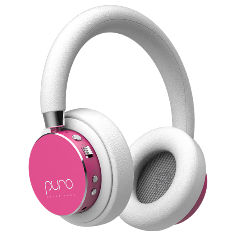 声谱乐 美国Puro BT2200s-PLUS 头戴式儿童蓝牙耳机护耳沉浸式全包耳 高清麦克风 学生网课专用 粉红色 活力满满粉色
