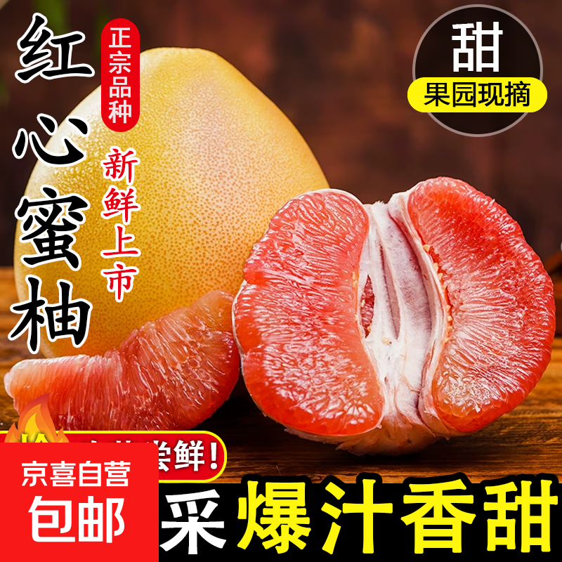 梅州红心蜜柚白肉柚子新鲜水果冰糖金碌柚非三红柚沙田柚产地直发 红心蜜柚 【解馋】2粒 单果1.4斤+