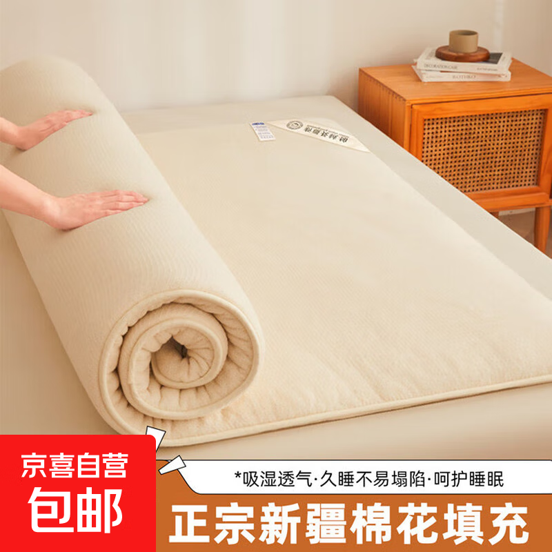 新疆棉花床垫软垫家用卧室榻榻米垫子宿舍学生单人棉絮被铺盖两用 鱼鳞网棉花床垫 90*200cm4斤