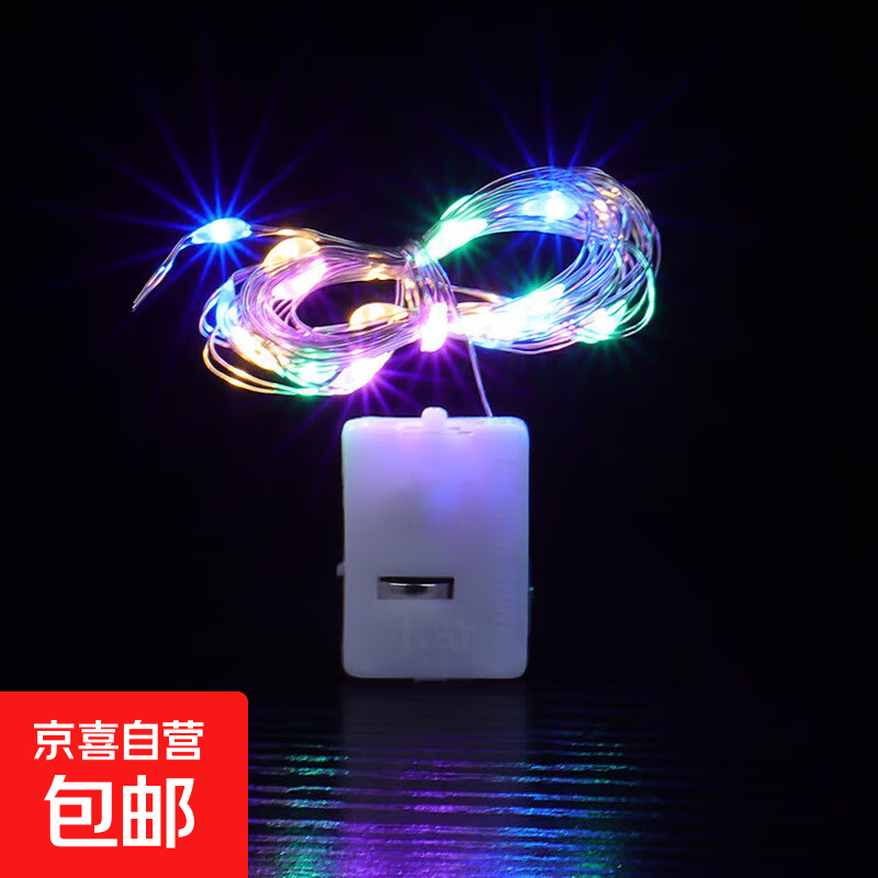 LED纽扣电池小白盒彩色鲜花灯串圣诞树装饰铜线氛围串灯圆球灯芯 彩色【三挡含电子】 1米10灯【独立包装】