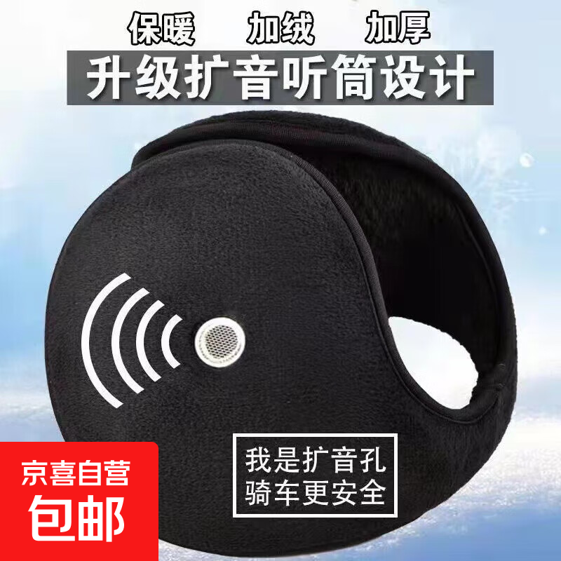 莱维森新款冬季耳罩男女加绒加厚保暖护耳防风耳捂防寒防冻耳套 黑色-听筒款