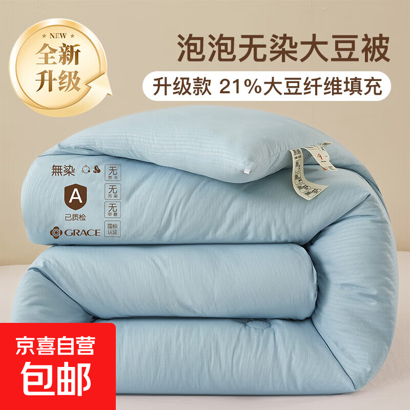 亲肤大豆被夏凉被空调被被子冬被棉被春秋被被芯四季通用 天空蓝 加厚冬被220*240cm/10斤
