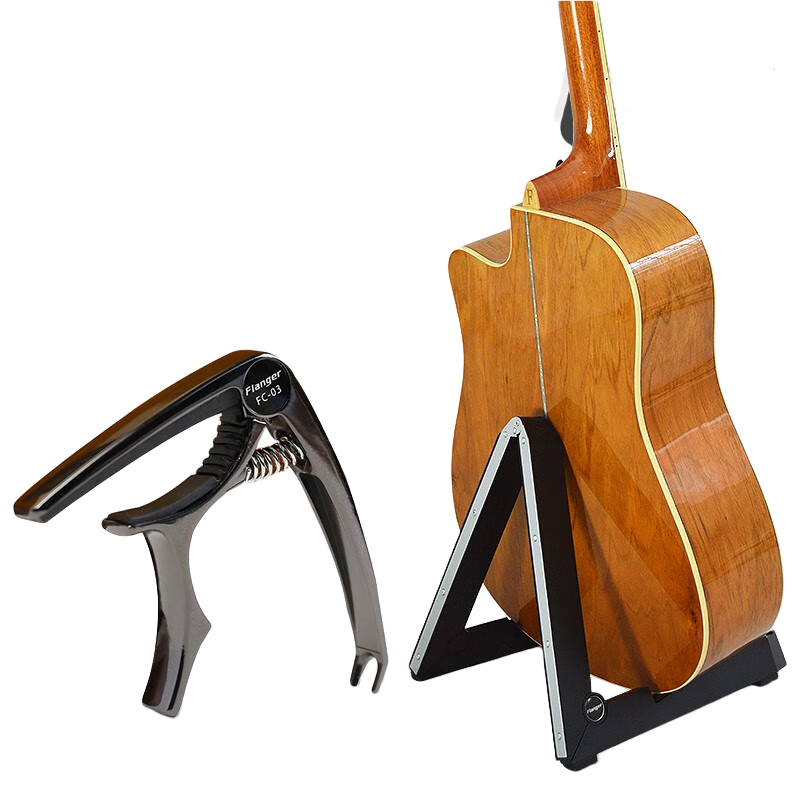 FLANGER電吉他架落地民謠吉他架子便攜立式支架家用地架尤克里里放置琴架 FL-01升級款+變調夾