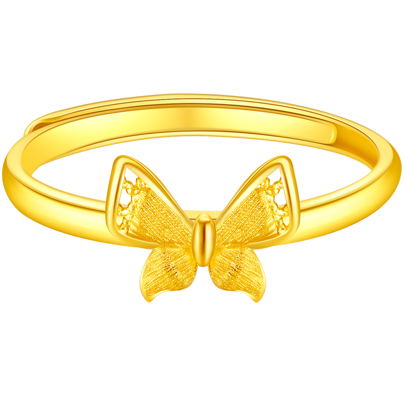 周大生 黄金戒指足金精美蝴蝶戒指活口可调节 约2.43g