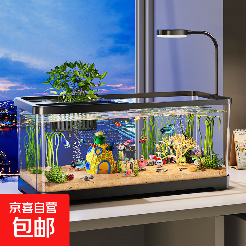 鱼缸小型客厅生态造景过滤制氧一体机2025新款金鱼缸带盖家用桌面 鱼缸【配件】 48x19.5x20.5cm