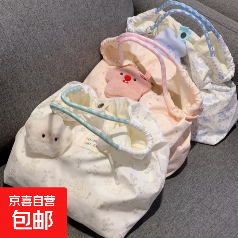 新款可爱碎花小白兔帆布包女单肩包大容量手提袋拎书布袋托特包包 粉色兔子【高品版】-1无挂饰 无规格