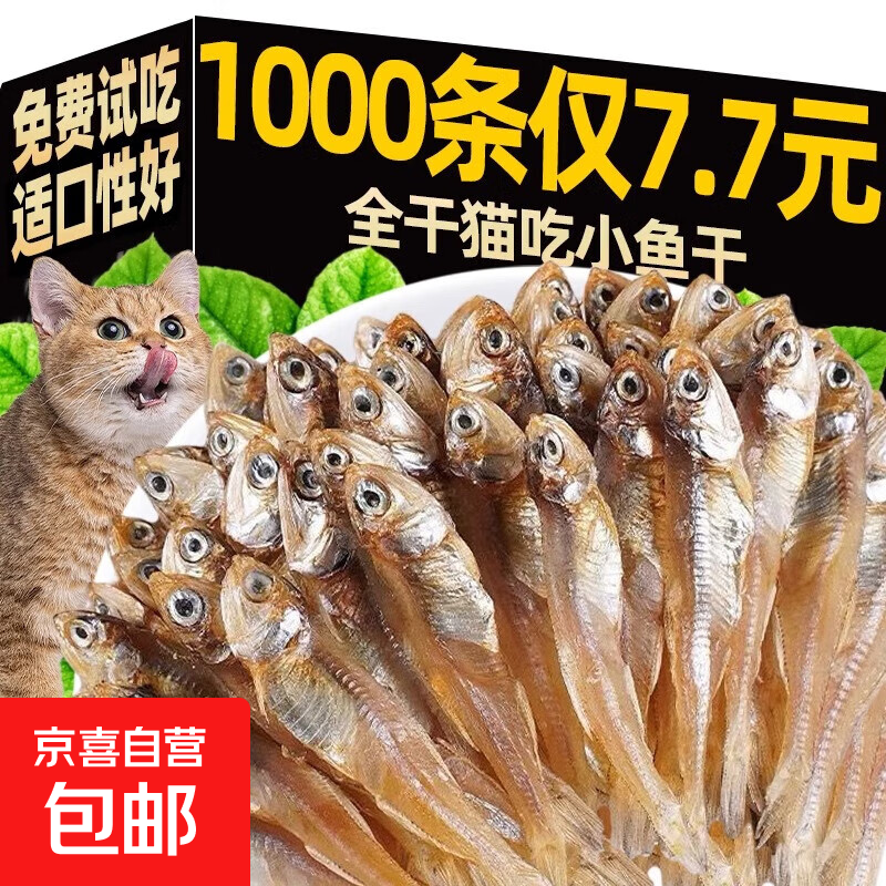 小鱼干猫猫零食宠物冻干多春鱼无盐猫咪增肥发腮猫粮营养训练磨牙 【约1000条】无盐淡水河鱼100g