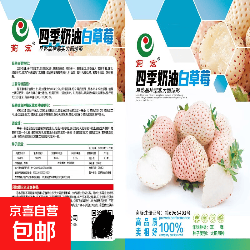【亏本冲量】奶油白草莓种籽子四季白草莓种子红颜盆栽阳台种植 奶油白草莓种子/包约100粒 1包