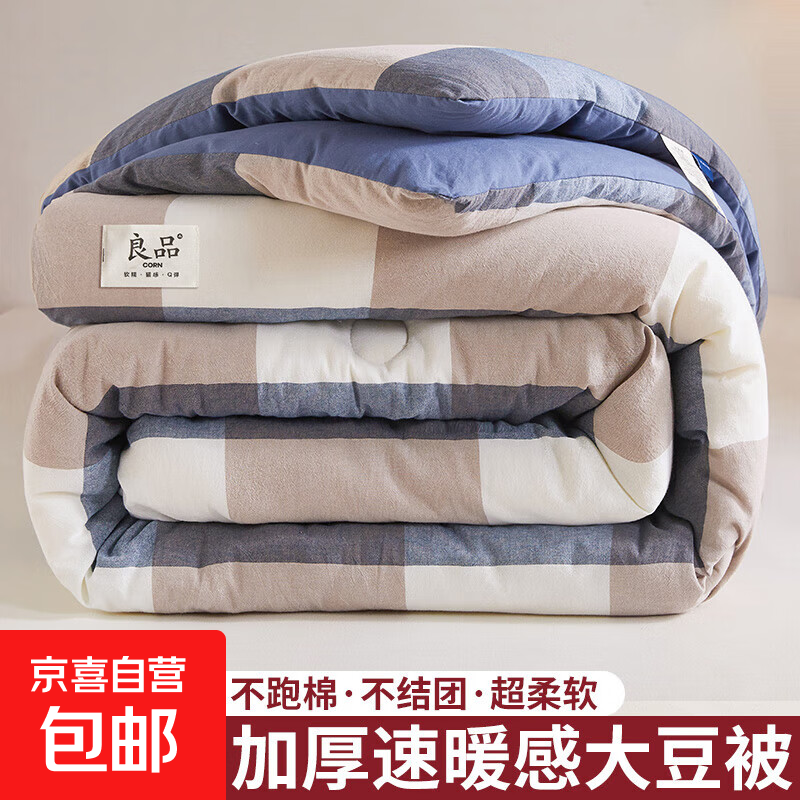 加厚新款秋冬被子大豆纤维被棉被芯宿舍加厚保暖春秋被单双人家用 蓝大格【轻盈保暖大豆被】25升级款 180x200cm约8斤【加厚冬被】