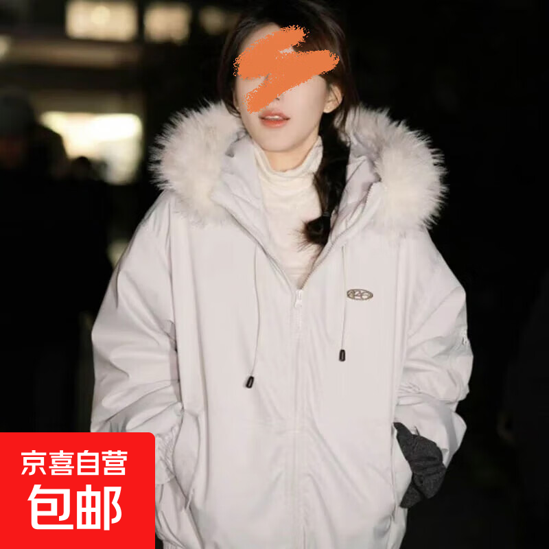 工装派克羽绒棉服女冬季新款2025年毛领保暖外套宽松加厚短款棉衣 浅灰色 【蓬松保暖不跑棉】 M 【推荐96-110斤】