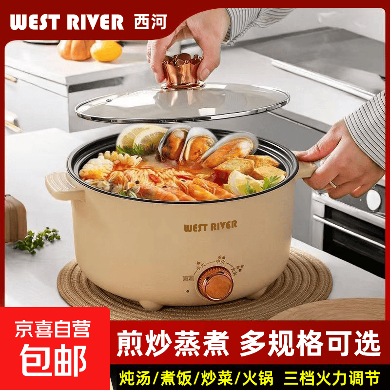 火锅专用锅电火锅电煮锅电蒸锅多功能一体电热锅多功能一锅多用蒸煮鸳鸯锅家用 加厚防烫20CM【适1人】2.0L单层 正品国货【煮饭/炒菜/火锅】三档大火力