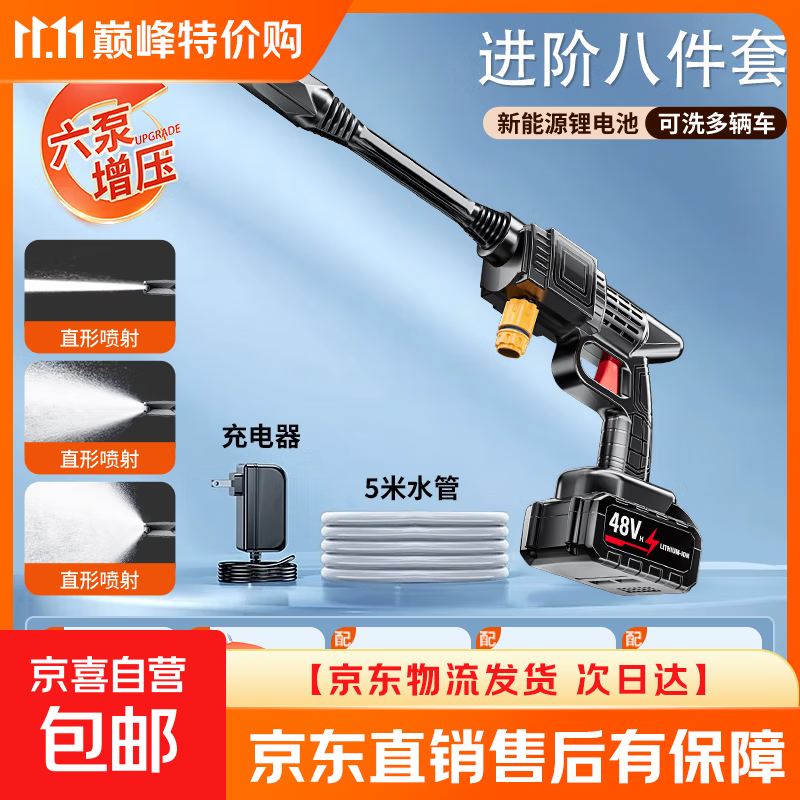 无线洗车机2025新款高压水枪家用清洗车大功率充电锂电池增压神器 120W 洗车机+水蜡