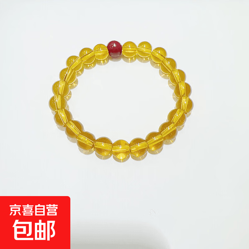 黄水晶手链4mm巴西金发晶原石小米珠手串女式旺财运聚财盏黄 黄水晶8mm搭配朱砂