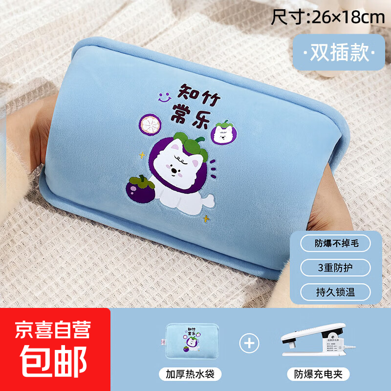 淘小沐仿兔毛电热水袋国标充电款安全防爆大容量暖被暖脚 知竹常乐【柔软牛奶绒】