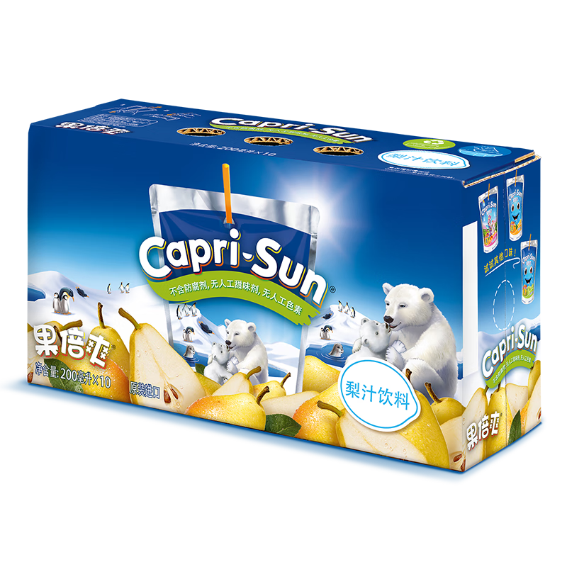 果倍爽（Capri-Sun）阿聯(lián)酋進(jìn)口兒童果汁飲料 復合vc 果汁含量10% 【10袋】梨汁 200ml/袋
