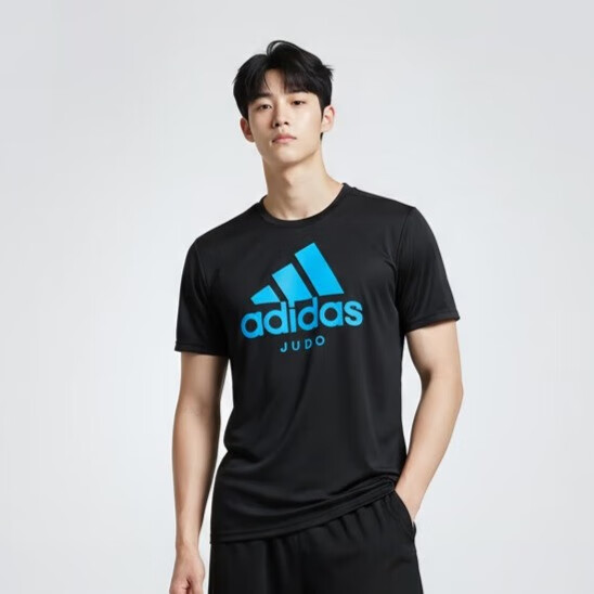 阿迪达斯（adidas）短袖男春夏跑步休闲运动服圆领健身速干T恤 黑蓝JUDO M 
