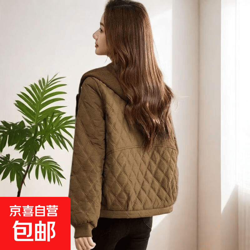 羽绒棉服冬季新款保暖妈妈棉衣时尚短款棉袄宽松加厚洋气外套百搭 咖啡色 XL 建议106-120斤