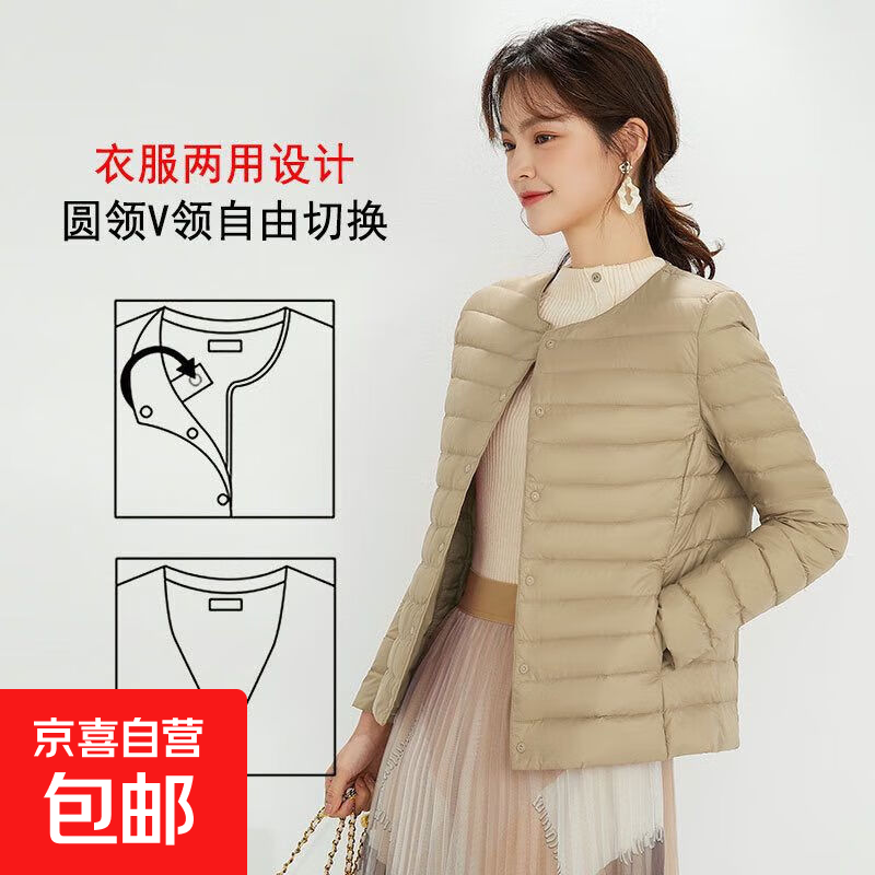 爆款轻薄棉衣女短款2025秋冬新款修身保暖圆领棉服内胆小棉袄外套 卡其色-正品【卡码拍大】 L 建议90-100斤